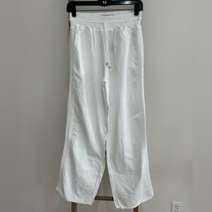 Seaspice Peruvian Cotton Wide Leg Resort Pant Crochet Lace Trim White Small NWT